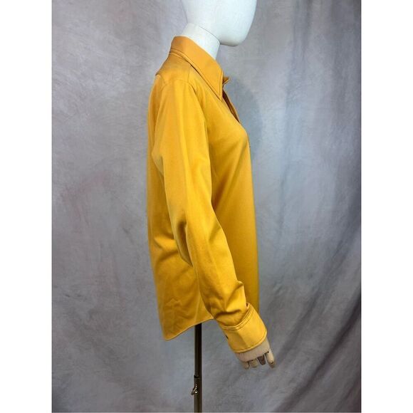 Vintage 1970s Plus Size Golden Yellow Blouse Dagger Collar Top Mod MCM Disco L - Picture 6 of 8